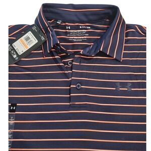 Under Armour Mens Playoff 2.0 Polo Shirt Striped Golf Navy Orange Athletic Small